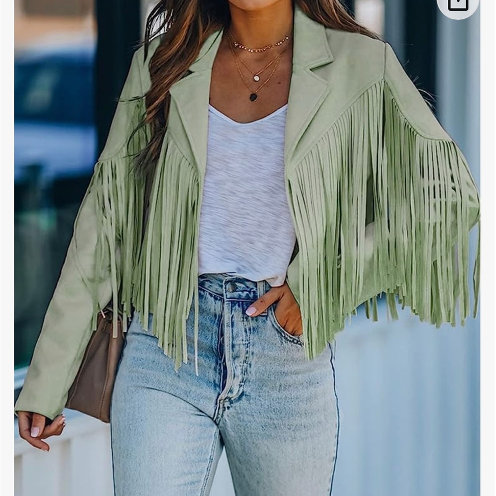 Finge jacket, mint green. Suede feeling material